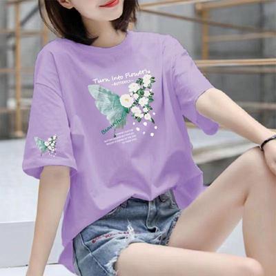 Korean Fashion Cotton Short Sleeve Tshirt Women Summer Loose Fit Casual Print Tops