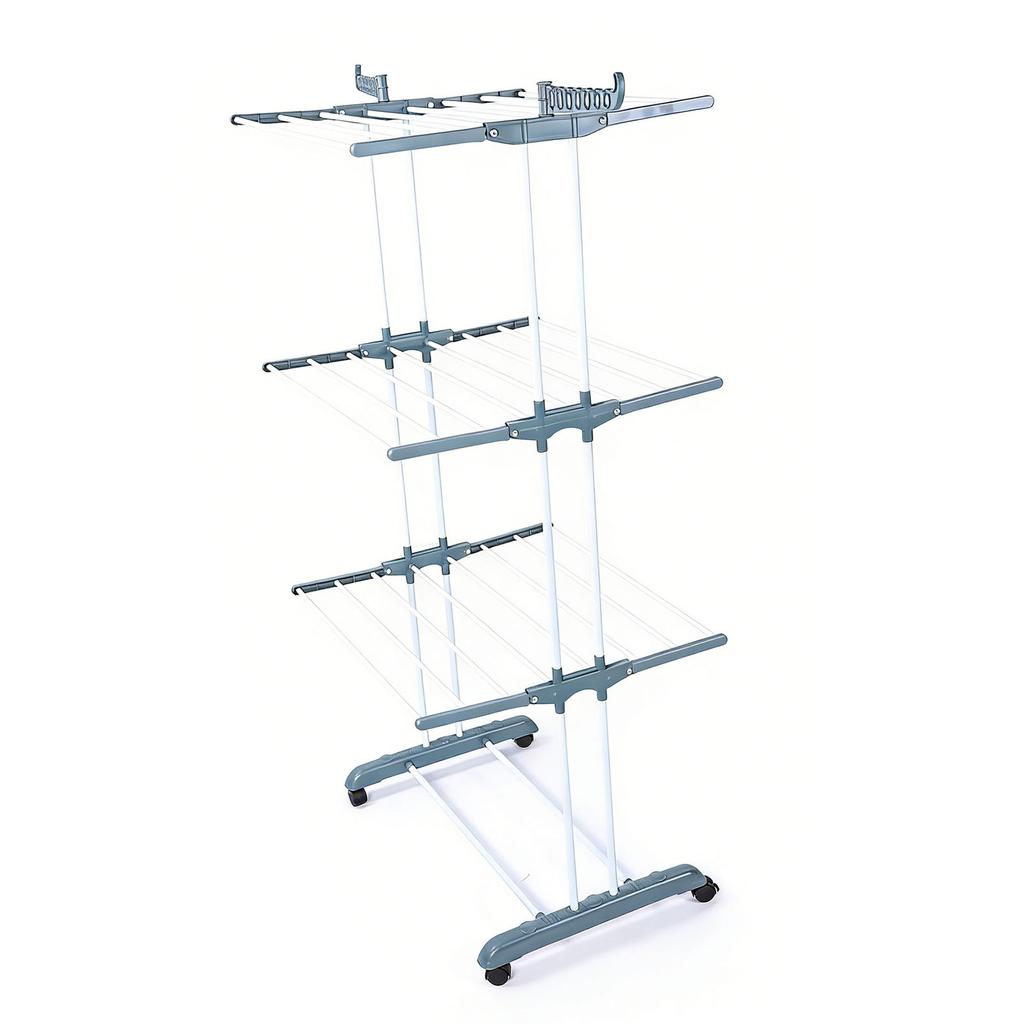 Laundry Drying Rack Multifunctional Movable 3 Layers Space Saving Foldable Clothes Horses Rack