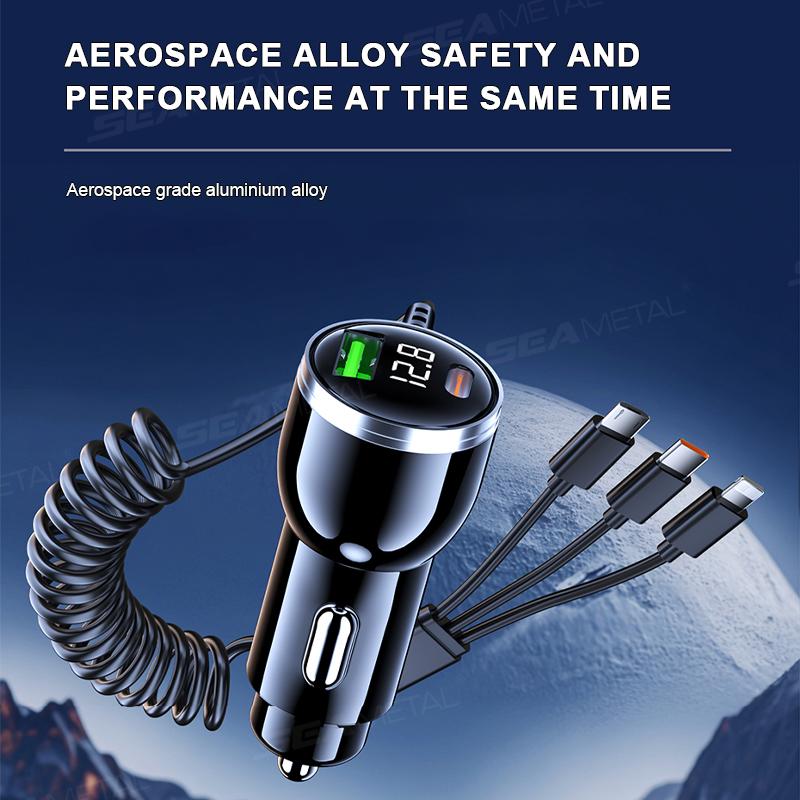 SEAMETAL 230W 115W Car Charger With 3 In 1 Fast Charging Cable PD Type C QC3.0 USB C Car Phone Charger For Samsung Iphone Xiaomi