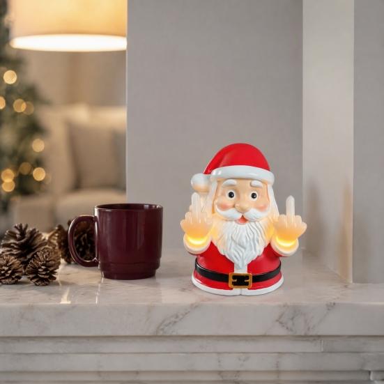 Funny Gifts for Adults Christmas Middle Finger Light, Naughty Santa Claus Reindeer Giving Lamp with LED Decorative Resin Figurine Warm Glow, Wall And
