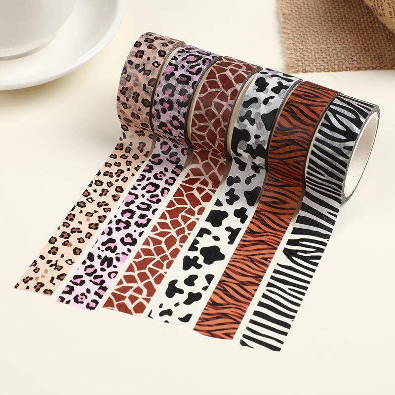 Animal Print Washi Tape Set: 6 Rolls of Tiger, Zebra, and Leopard Patterns for DIY Journals & Decoration
