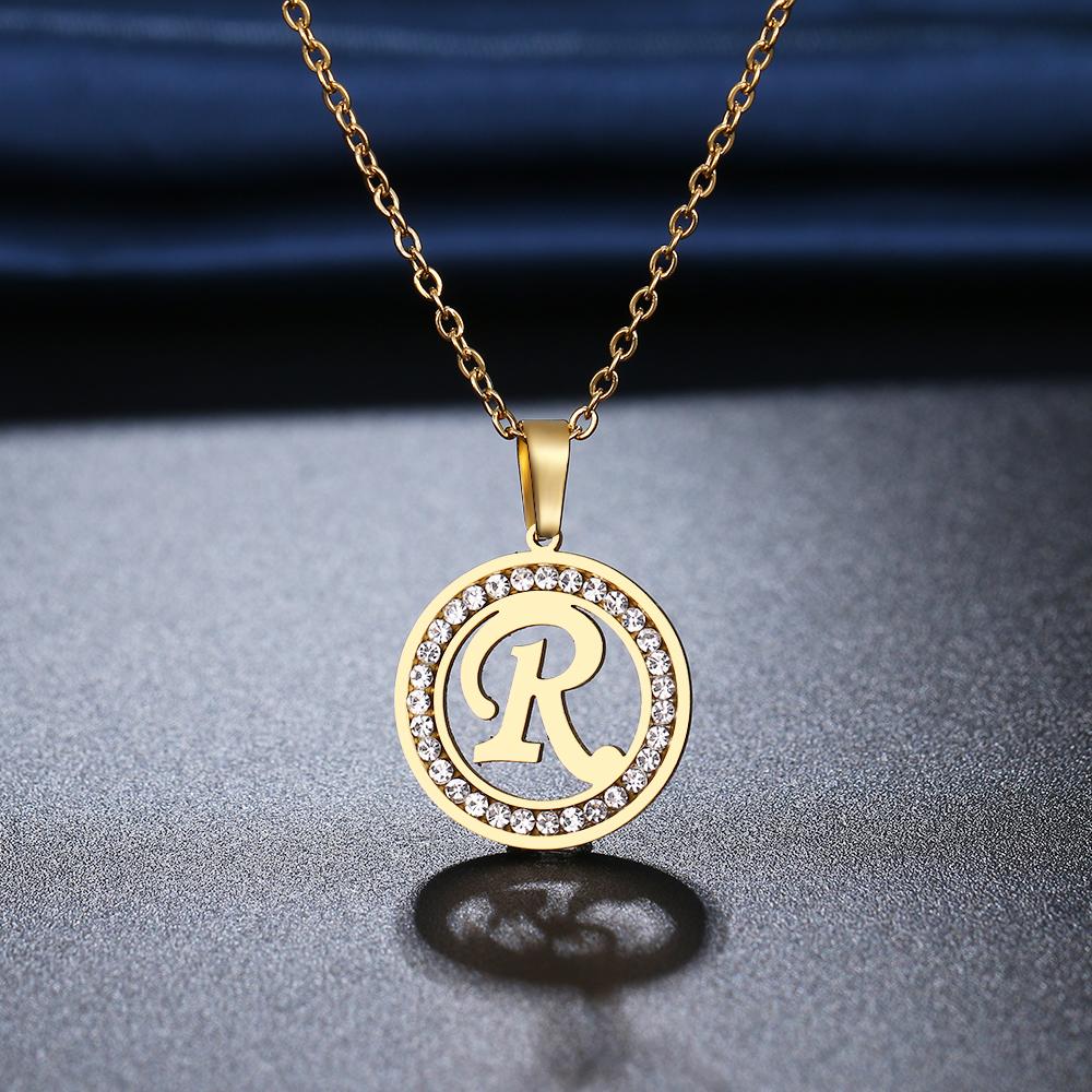 316L Stainless Steel 26 Letters A-Z Necklace NEW Crystal Rhinestone Necklaces for Women Wedding Valentine's Day Gifts