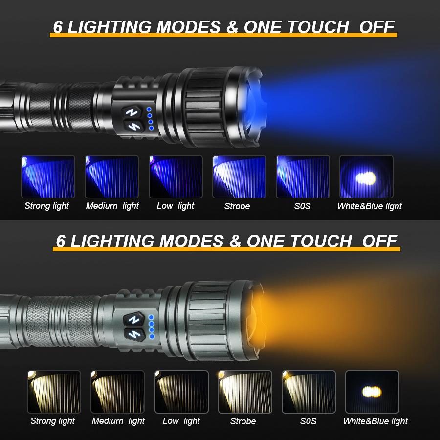 100000LM Super Bright Long Range LED Flashlight Tactical Flashlight Outdoor Waterproof Flashlight Camping Lantern Torch