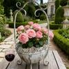 Unique Weathered Metal Flower Pot Container Balcony Vase With Artistic Lace Trim Suitable For Indoor And Outdoor bushes