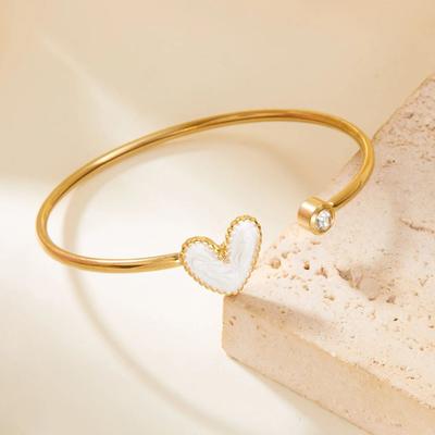 New Trendy Gold Plated Simple Heart Cuff Bangles for Women High Quality Stainless Steel Crystal Bracelets Waterproof Jewelry