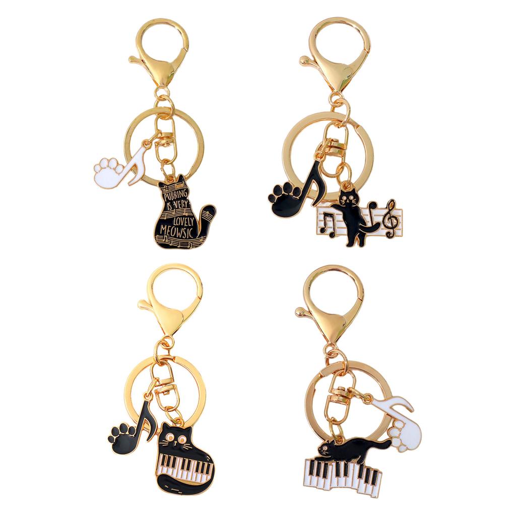 Schlüsselanhänger mit Klaviermotiv und Katzenmotiv, kreativer Auto-Schlüsselanhänger mit Musiknote, Schlüsselanhänger zum Aufhängen, Taschenanhänger für Damen