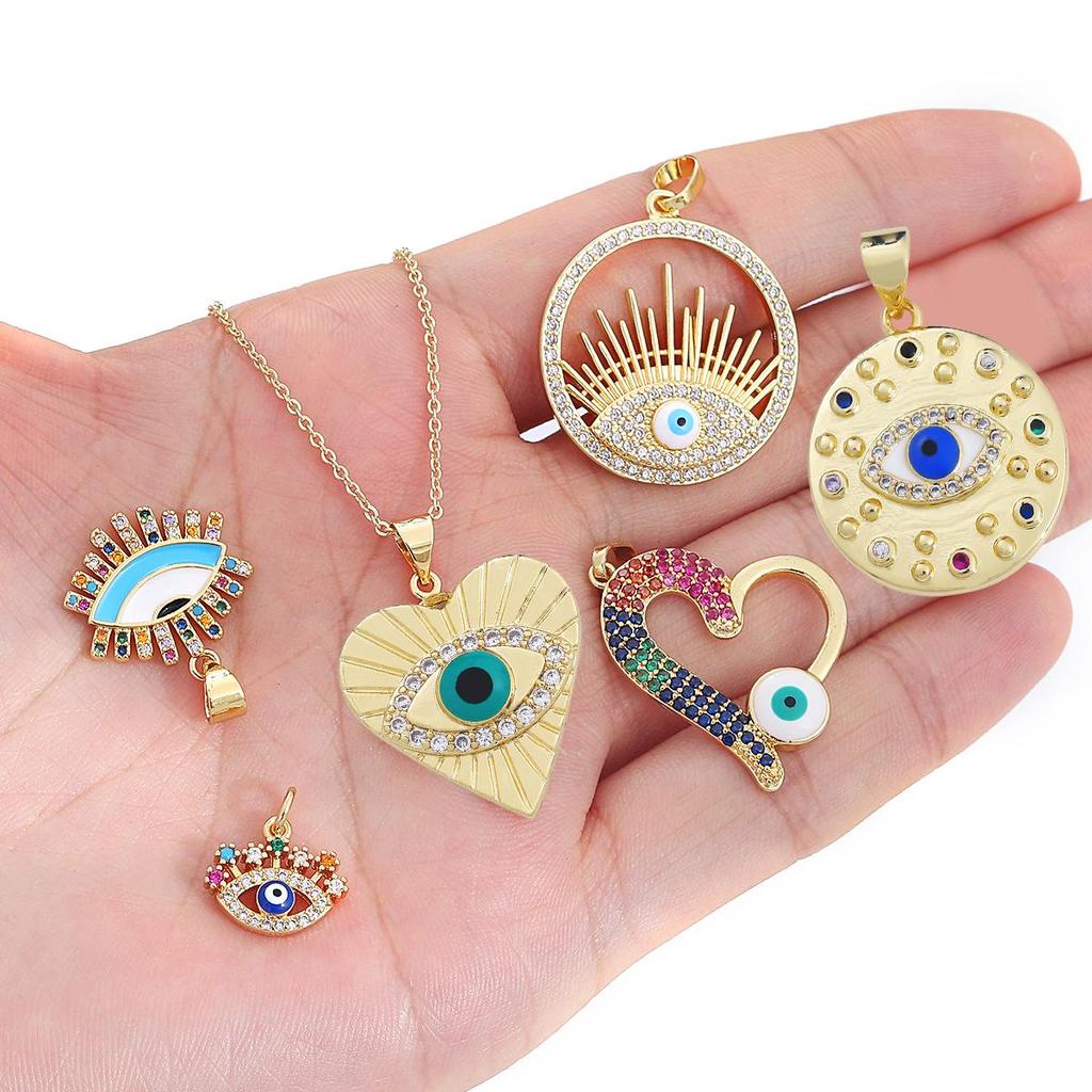 Módní Zirkon Mosaz Smalt Ruka Srdce Evil Eye Charm Přívěsek na náramek Náhrdelník Náušnice Výroba DIY doplňků šperků