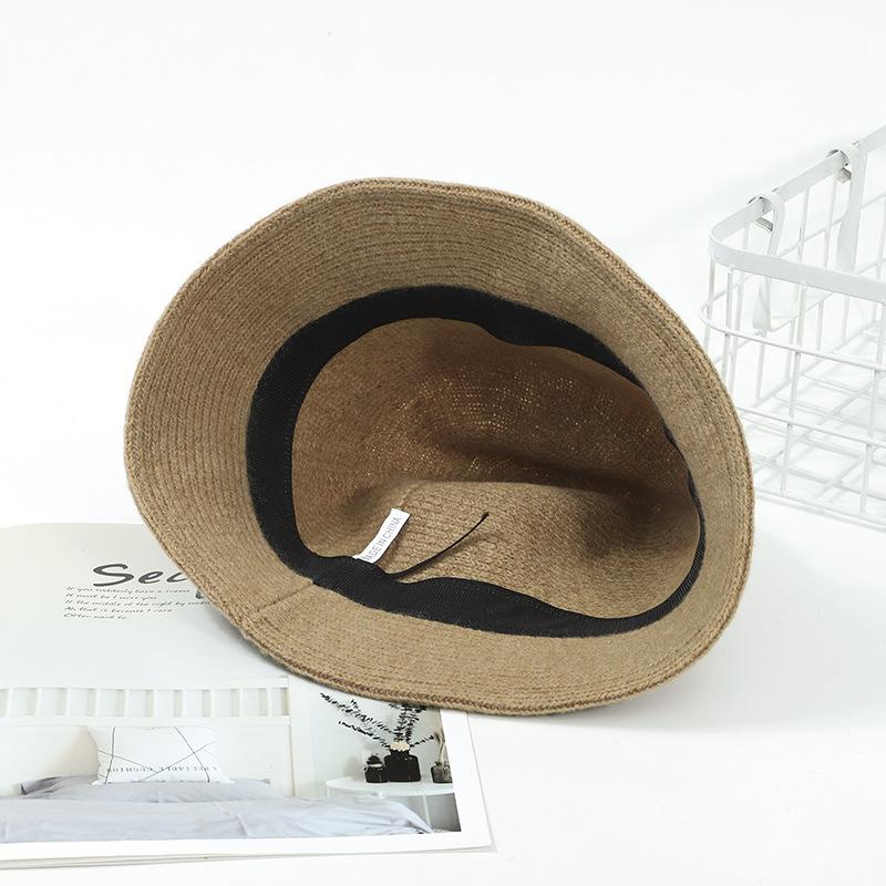 Solid Color Large Brim Wool Bucket Hat Autumn and Winter Plain Retro Washbasin Hat Knitted Bucket Hat
