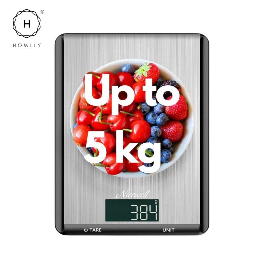 

Homlly Large Digital Electronic Food Weighing Kitchen Scale (6 measurements, Up to 10kg) A - Up to 5kg