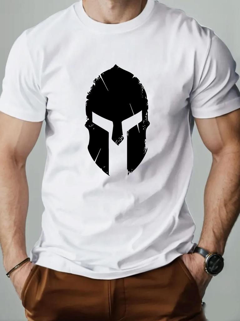Unisexs Tshirt Simple and Fashionable Shortsleeved Breathable Casual Pullover Roundneck Retro Spartan Helmet Unisexs Tshirt