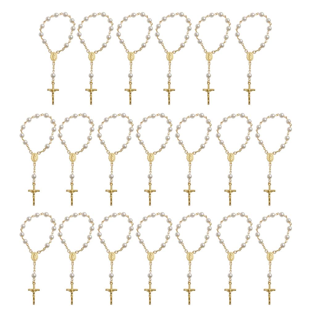 Náramek růženec z růžových květů katolický růženec nastavitelné přívěsky s křížkem šperky na prst a zápěstí