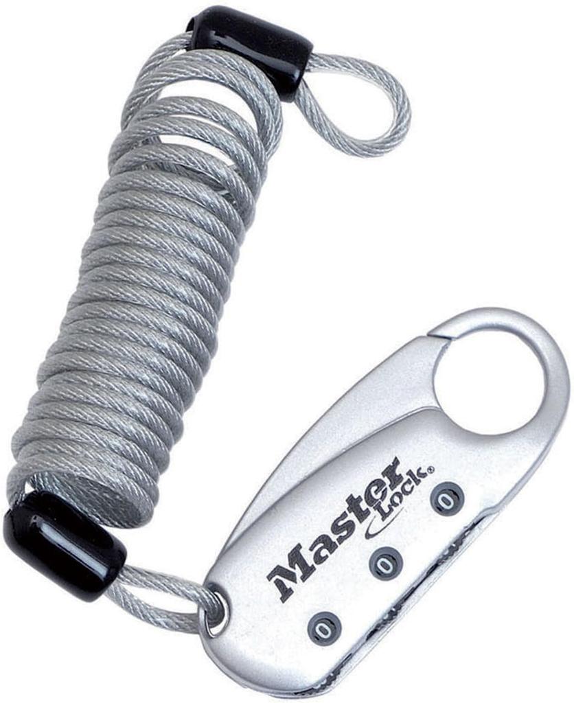 Master Lock Silver Bicycle Lock with Coil and 3mm Cable Cable with PIN Code and 3mm Cable (1559JADSLV) Carabiner, Thickness, 0.9m Length,