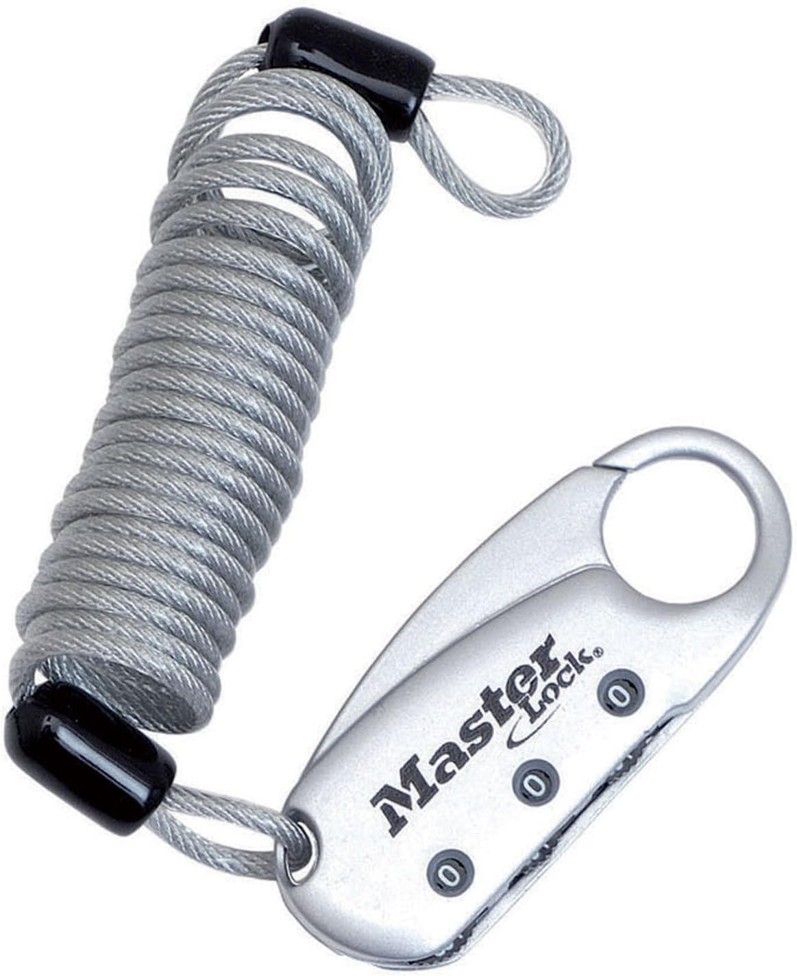 

Master Lock Silver Bicycle Lock with Coil and 3mm Cable Cable with PIN Code and 3mm Cable (1559JADSLV) Carabiner, Thickness, 0.9m Length,