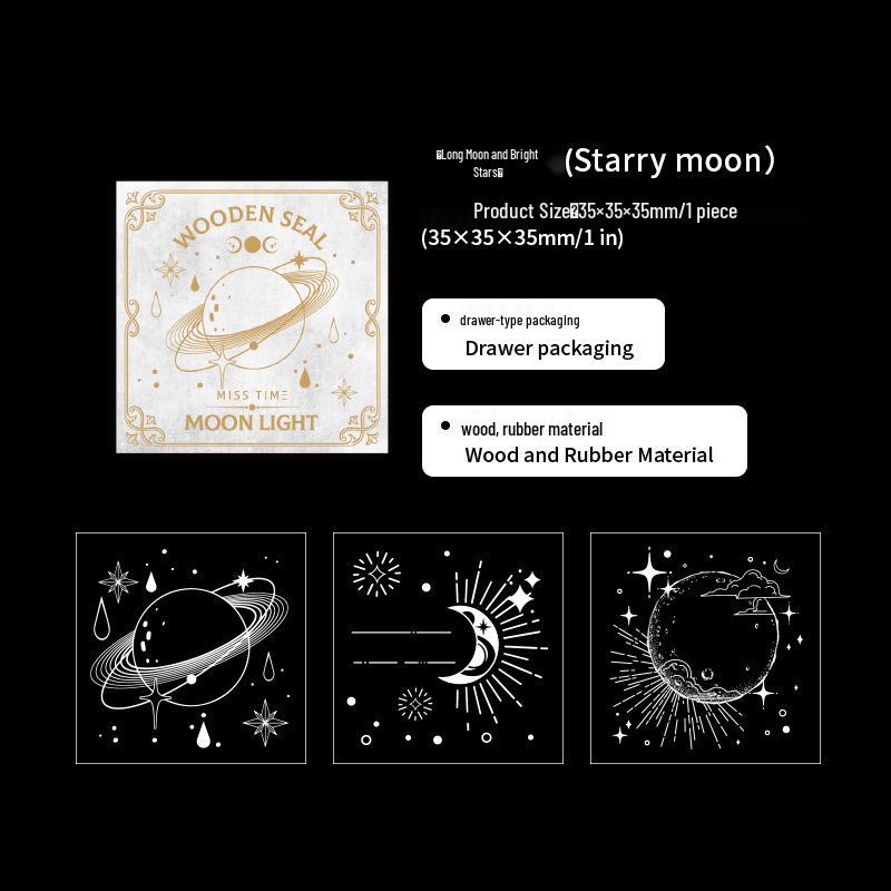 Retro dřevěné razítko Tři v jednom - Série Dlouhý měsíc a hojné hvězdy: 6 stylů pro DIY deníky