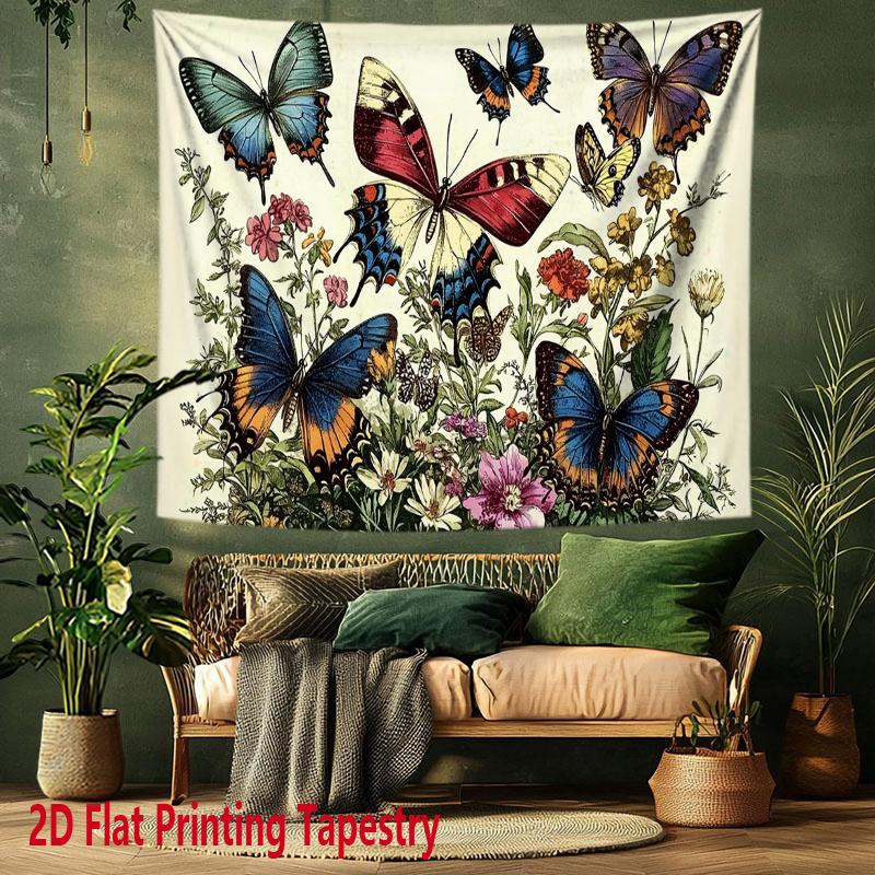 Butterflies and wildflowers Digital printing polyester wall tapestry suitable for use living rooms bedrooms offices bars party