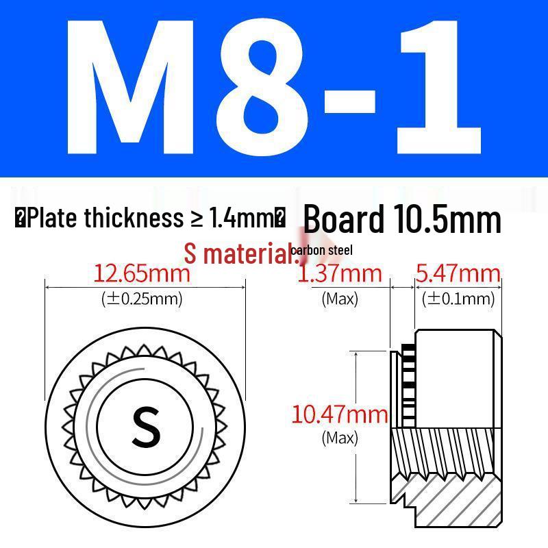 Förzinkat kolstål Clinchmuttrar för plåt - Storlekar: M2, M4, M5, M6, M8, M10, M12