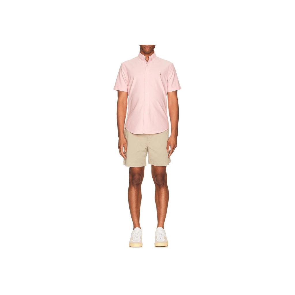 Polo Ralph Lauren Solid Color Logo Embroidered Square Collar Single-Breasted Short Sleeve Shirt Men Shirts Pink 710794942-003