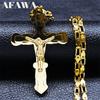 Christus Jesus Kruzifix Kreuz Großer Anhänger Halskette für Männer Edelstahl Goldfarbe Herren Ketten Halsketten Amulett Schmuck gargantilla