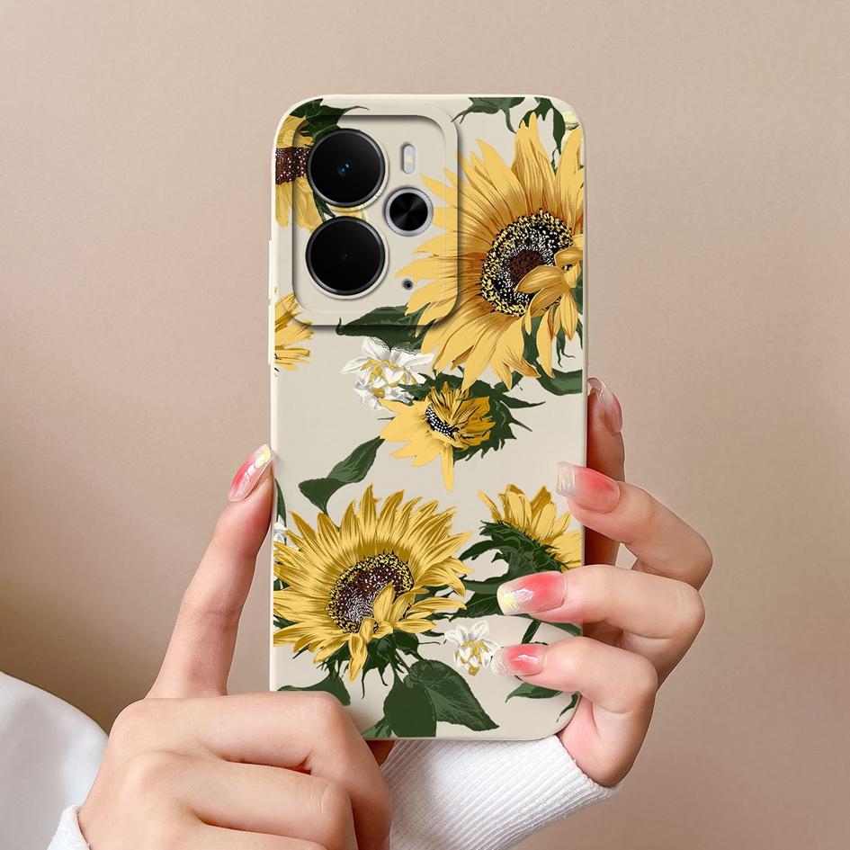 

Для Oppo A5 Pro Realme P3 Narzo 60 30 10 C75x 14X 14 14T Красивые чехлы для телефонов Sunflower Daisy Квадратный жидкий силиконовый противоударный корпус для Oppo Capa Realme GT3