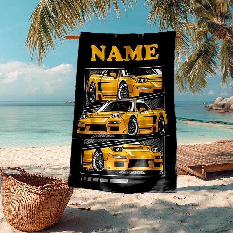 Custom Name Ultra-Soft Beach Towel with Racing Theme,Ideal for Pool - Camping, Diving - Perfect Travel Essential, Vibrant Beach Towel.