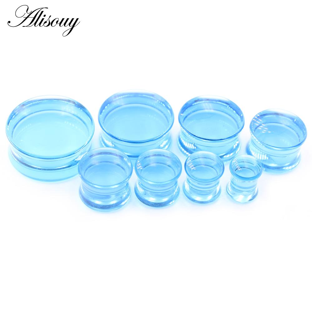 Alisouy 2 buc Acril Albastru Transparent Solid Dublu Evazat Tunel Ureche Plug Expander Extensor Ecartoare Cercei Piercing Bijuterii Corp