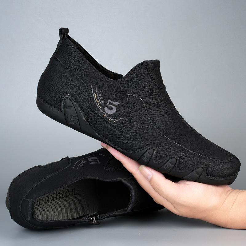 

Autumn new large-size men s Doudou shoes, genuine leather mid-help foot zipper and one-pedal men s leather shoes 38 чорний