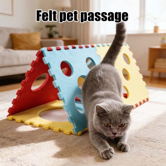 Cat Tunnel Felt Cube Tunnel Toy Kitten Play Tube Cat Hideaway Cave with Interactive Peek Hole for Indoor Cats Assembly Required