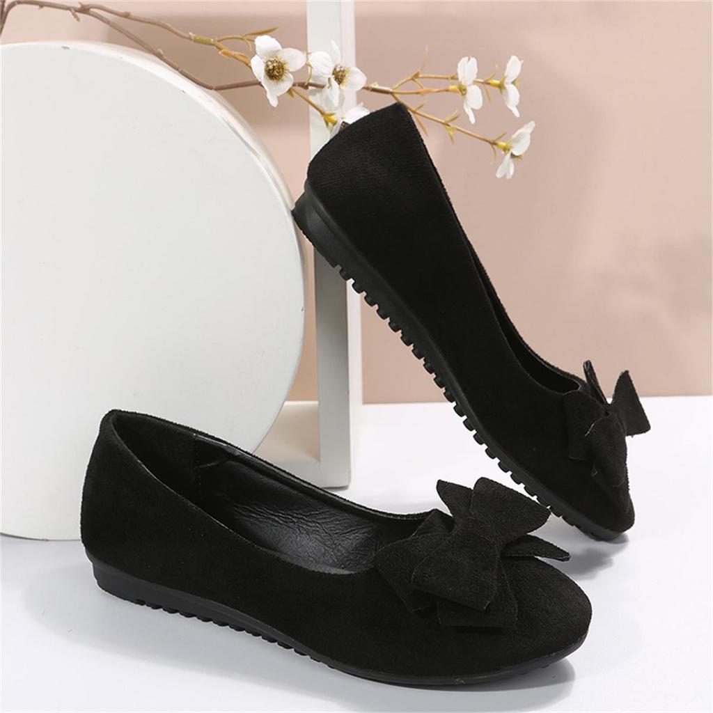Scarpe da donna casual alla moda primaverili e autunnali a punta tonda, basse, tinta unita, comode, antiscivolo, resistenti all'usura, semplici con fiocco