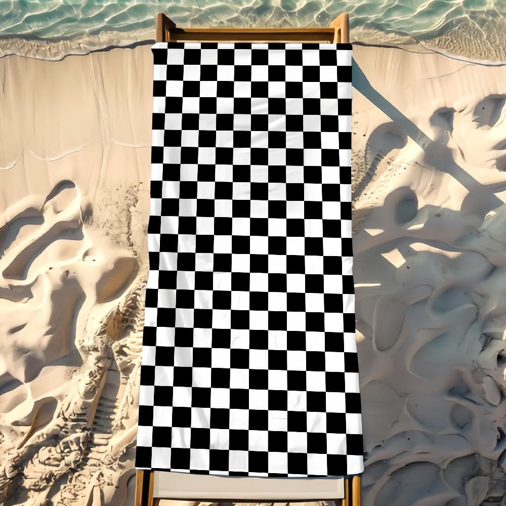 Black White Checkered Towel Beach Shower Bath Travel Lightweight Skin Friendly for Pool Camping Cruise Summer