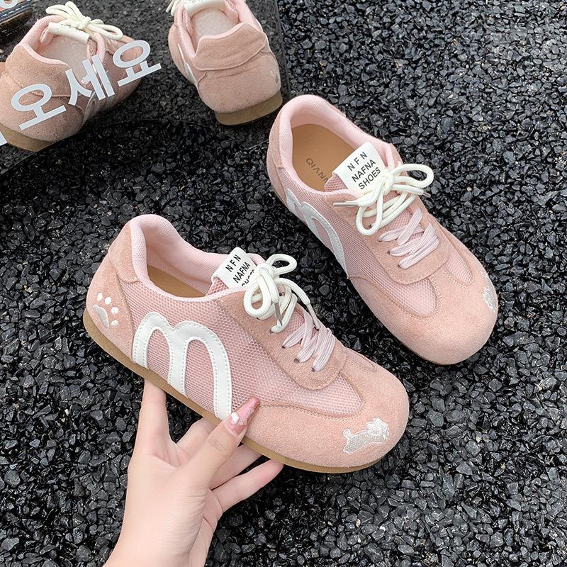 Red retro flat-bottomed German training shoes for women's 2025 new mesh breathable, comfortable and lightweight casual sports Forrest Gump shoes