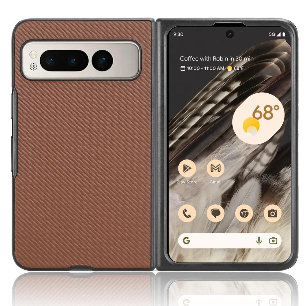 For Google Pixel Fold Fiber Carbon Texture Leather Case Ultra Thin Shockproof Protective Non-Fingerprint Cell Phone Cover