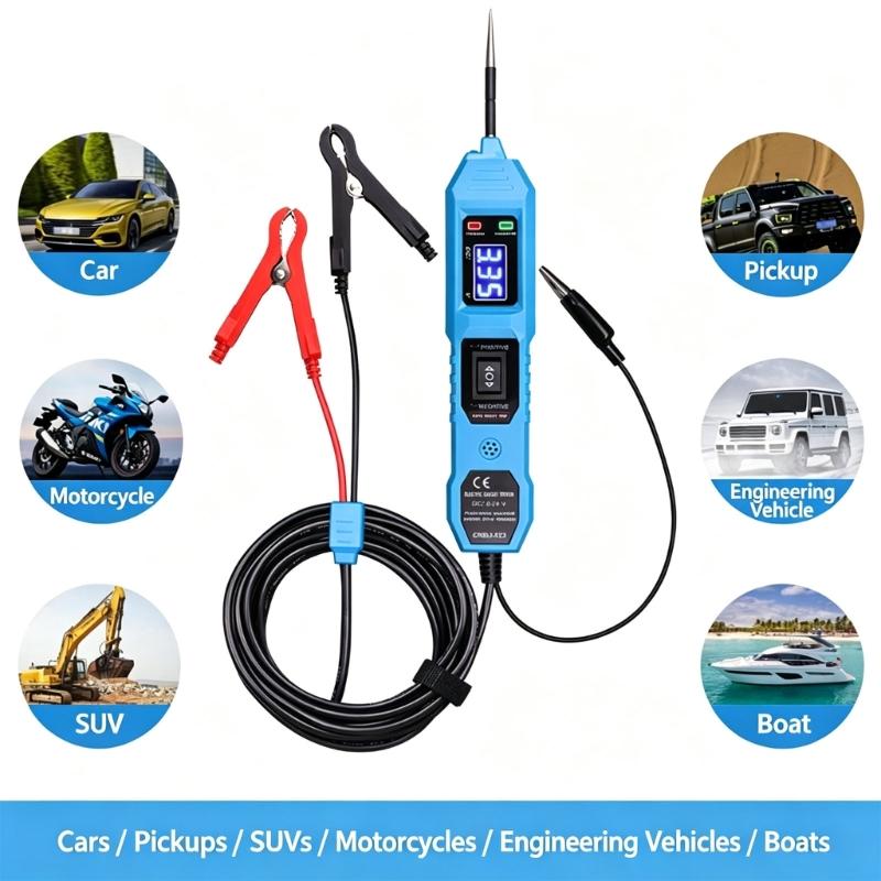 Car Electrical Tester Pen with Digital Readout, Automotive Circuit Test Pen for Signal and Power Checks, Extended Cable Design for Garage Wiring Work