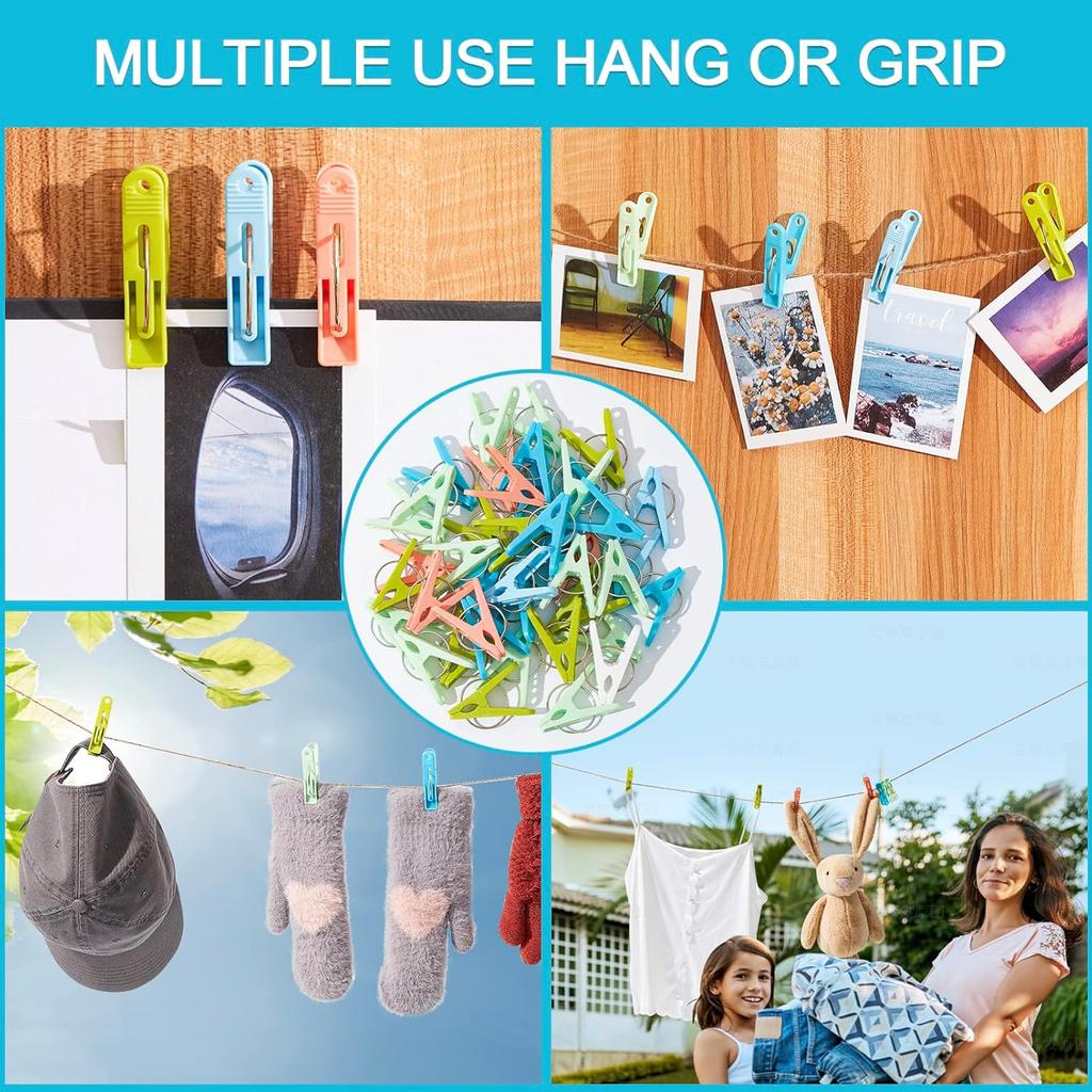 20 Pack Plastic Clothes Pins Heavy Duty Outdoor for Hanging Clothes, Colored Clothespins Clips with Springs Clothes Drying Line Pegs with Mesh Clothes