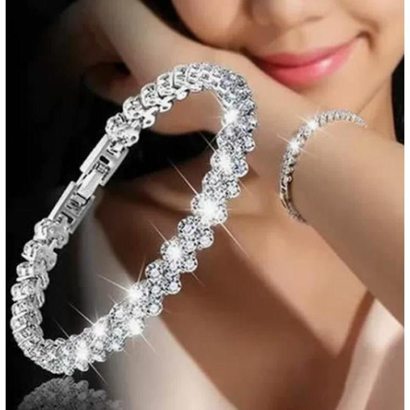 1 Pcs Luxury Roman Crystal Geometric Chain Bracelets For Women Trendy Goth Full Rhinestone Charm Bangles Wed Jewelry Accessories