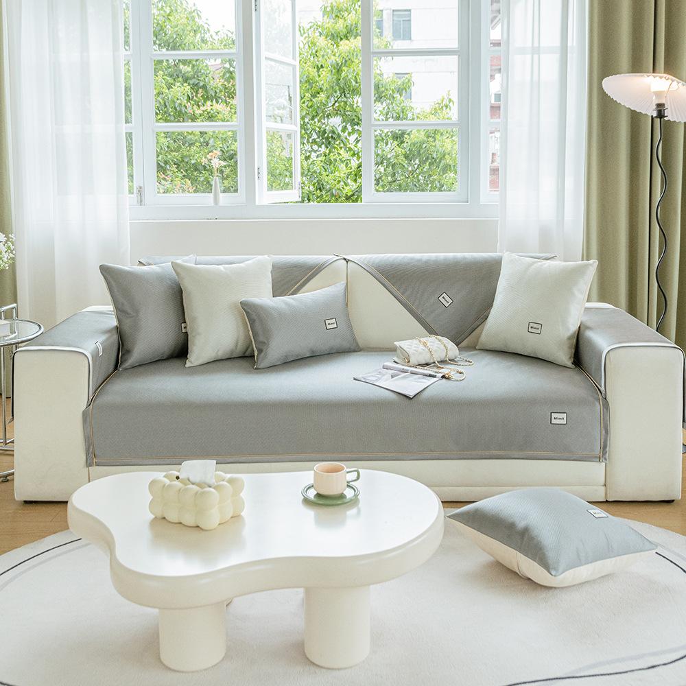 Cool Feeling Summer Sofa Slipcover Ice Silk Cold Sofa Towel Non-Slip Sectional Couch Cover Furniture Protector for Living Room