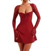 Elegantes, figurbetontes Minikleid für Damen, Spitze, langärmelig, weißes Kleid für Frühling und Sommer, tief ausgeschnittenes Rückenkleid zum Binden, Tunikakleid, Partykleidung