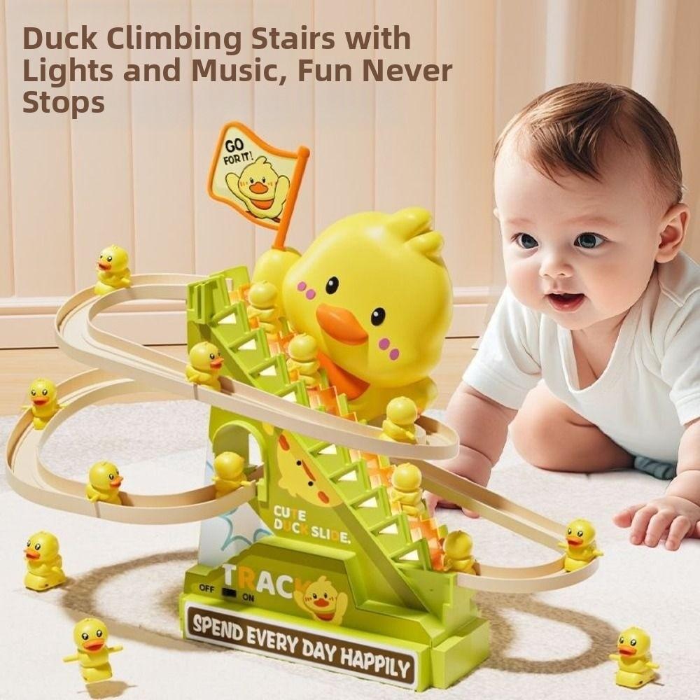 Creative Electric Duck Track Toys Cute Duck Roller Coaster Toy Ducklings Climbing Stairs Toy Baby