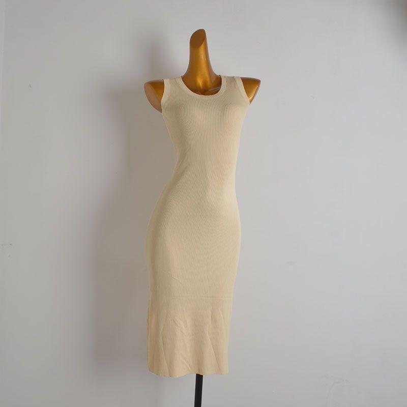 French Simplicity New Arrival Pure Color Sleeveless Knitting Dress Women's Summer Thin Silm Slim Looking Sheath Vest Dress