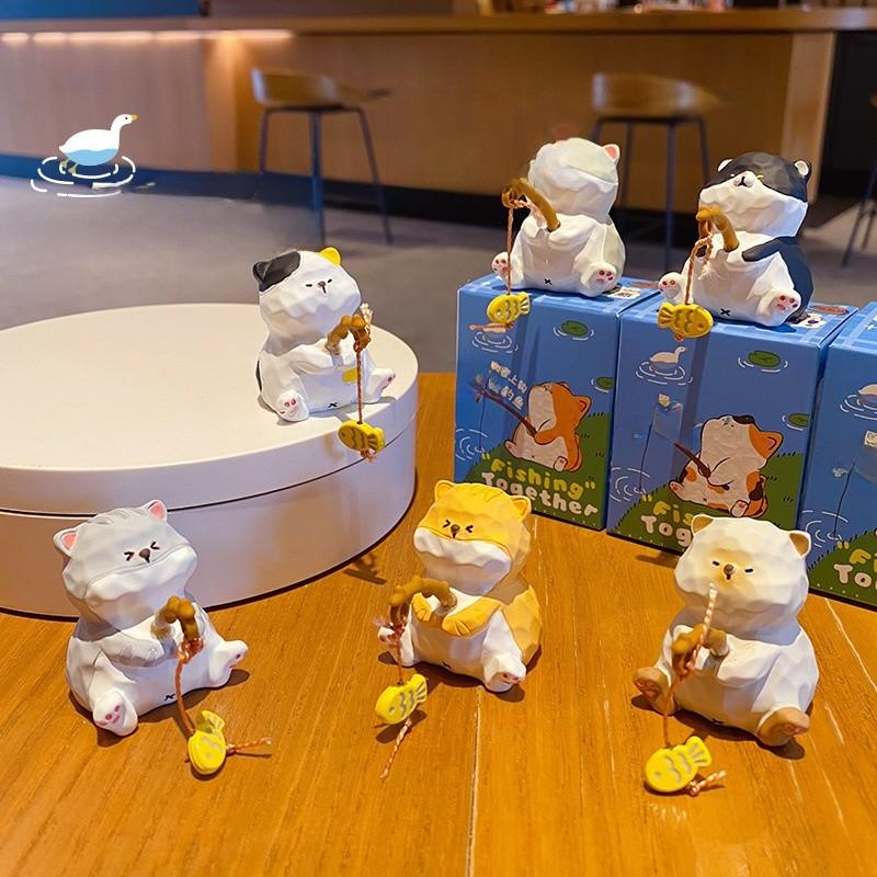 Resin Cat Art Toy With Fishing Motif For Wedding Or Birthday Gift