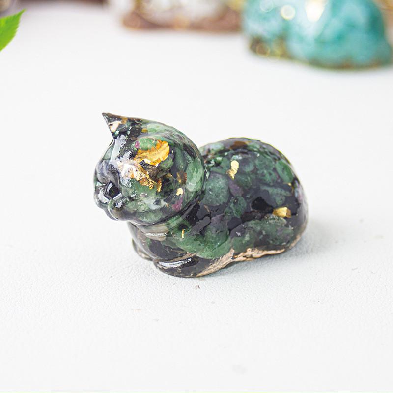 Cute Cat Resin Art Figurine With Crystals For Home Office Decor Gift For Kids