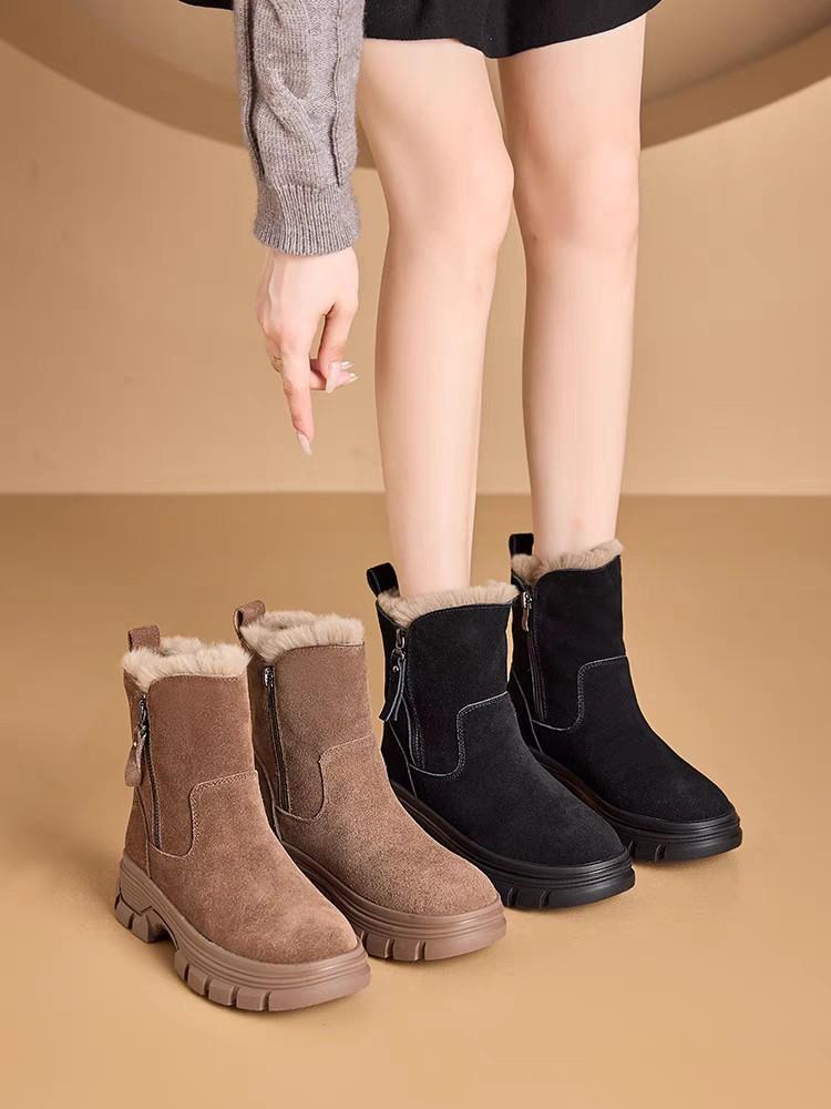 Snow boots new winter fur integrated fleece thick sole heightening leather short cotton shoes