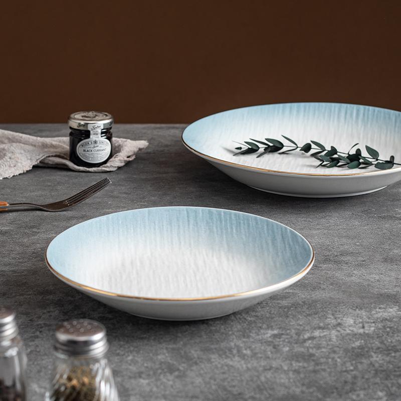 Ceramic Plates 8 Inch Household Blue New High Aesthetic Exquisite Dining Tableware High-class Round Simple Breakfast Dish