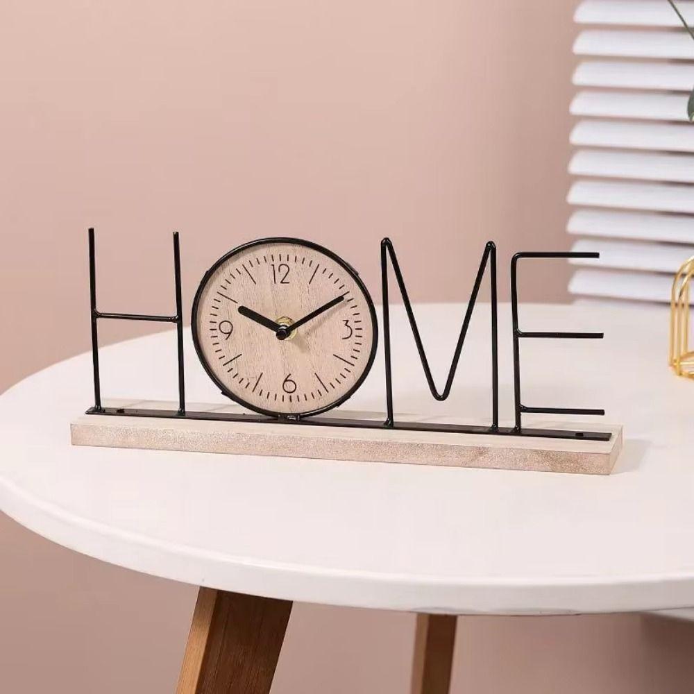 Minimalist Iron Craft Clock Creative Wood Retro Clock Simple European Desk Clock  Office Decor