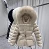 Haine noi de iarnă din bumbac cu puf, cu guler mare din blană de raton, cu glugă, strânse în talie, haine din bumbac, jachetă groasă și subțire, rezistentă la frig, modă
