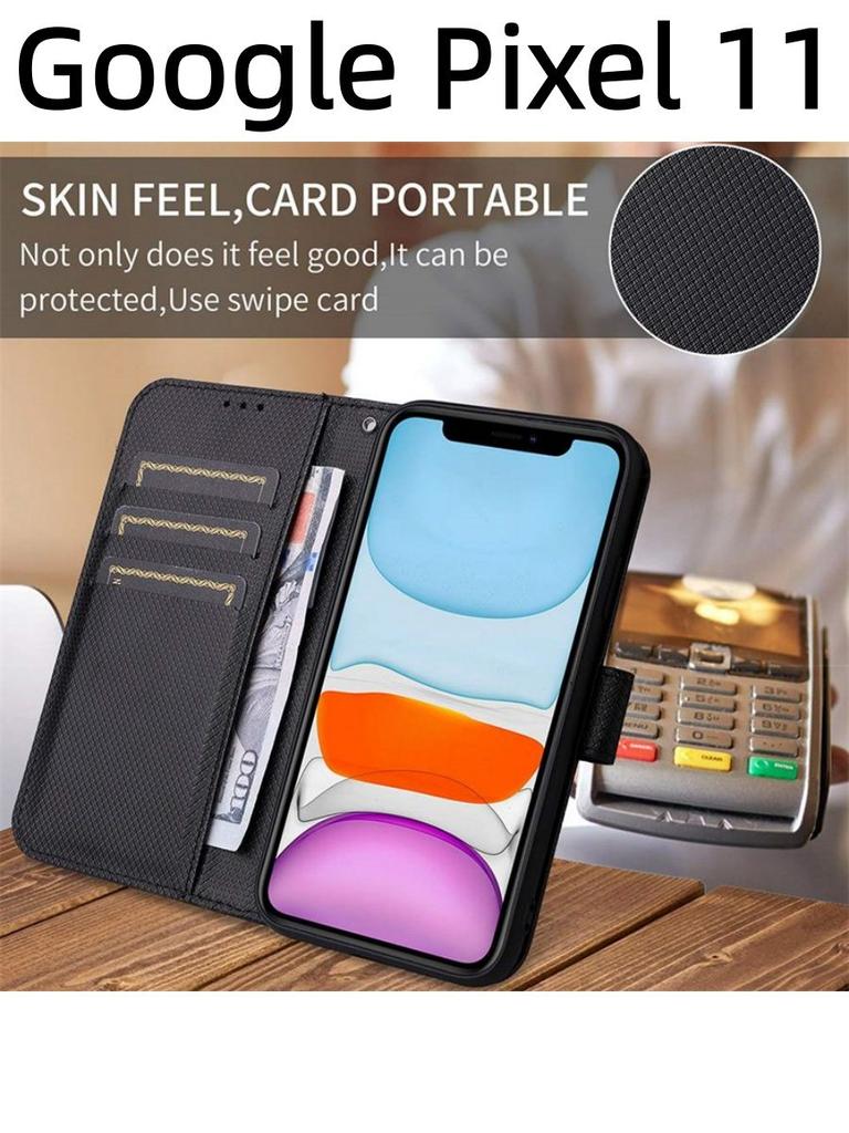 For Google Pixel 11 / Pro / Pro XL Case Diamond Pattern Card Slot Soft Silicone External Leather Support Function Flip Cover Attraction Closure