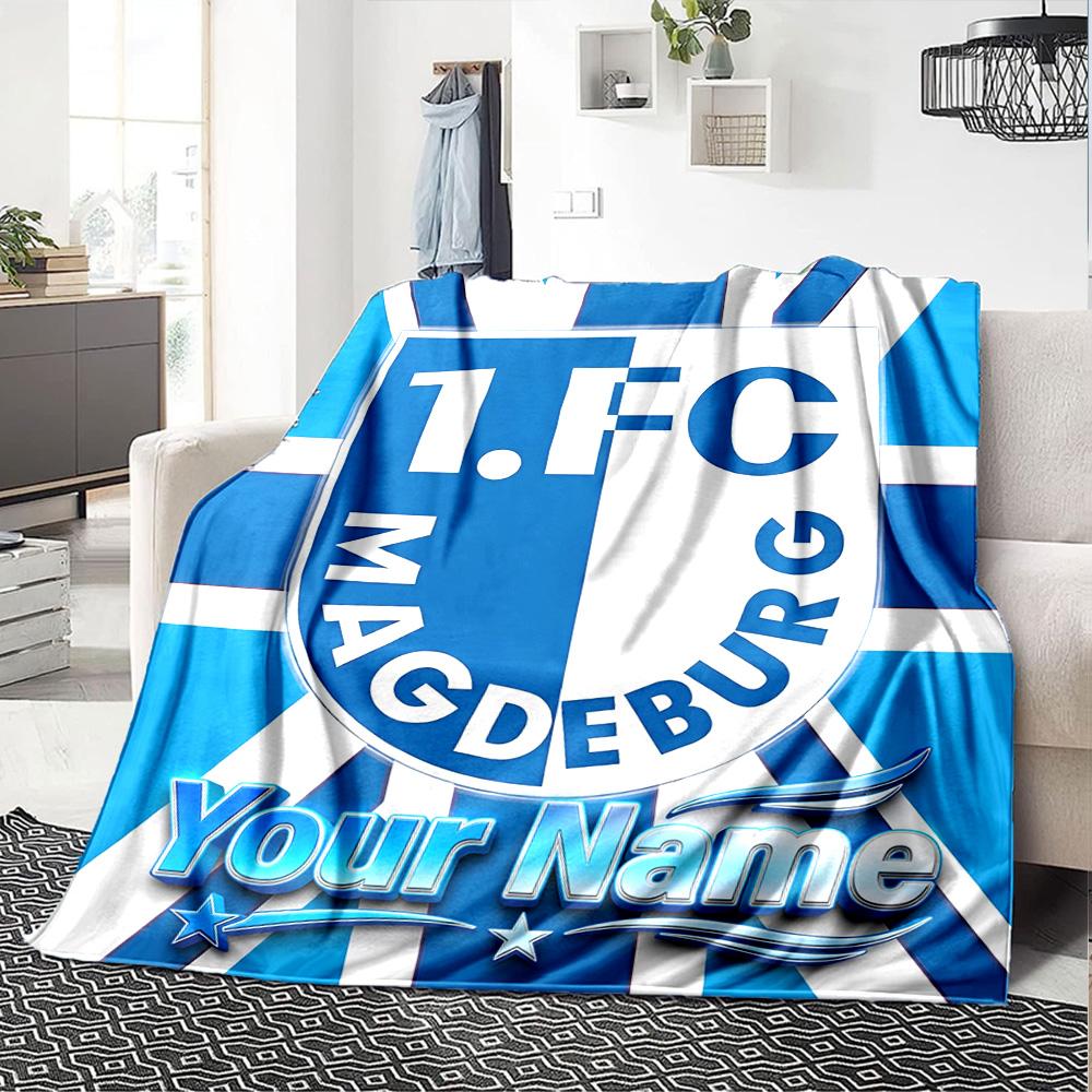 1pc 1.FC Magdeburg Blanket with Custom Name, Gift, for Men and Women, Soft Blanket, Good for Sofa Bed Couch Travel, Lightweight Flannel Blanket