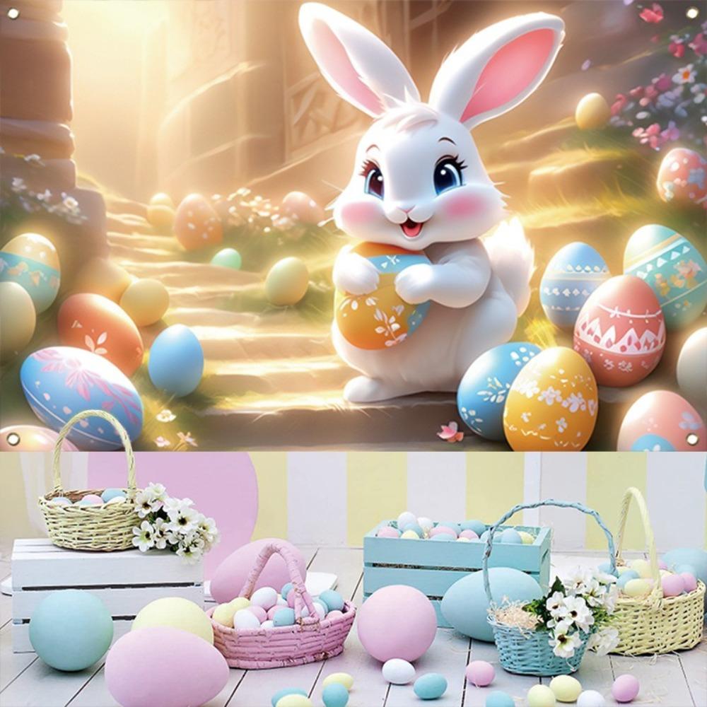180*110cm Easter Photography Backdrop Cartoon Easter Hanging Banner  Happy Easter Decoration