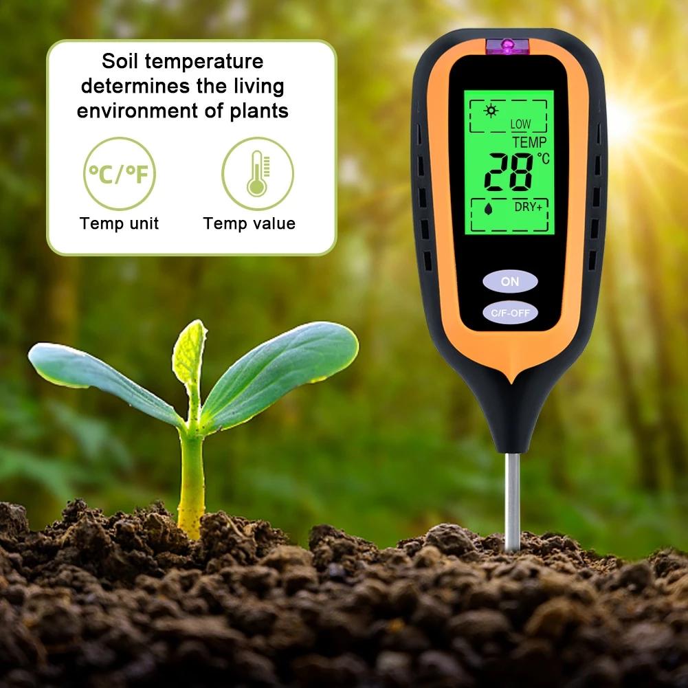 Nowy cyfrowy miernik wilgotności gleby 4 w 1 Miernik pH Tester temperatury światła słonecznego do roślin ogrodniczych z wyświetlaczem LCD