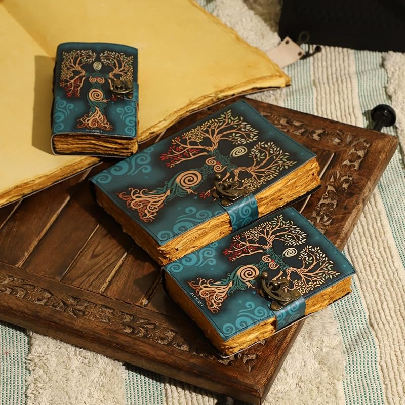 ALCRAFT Blank Spell Book of Shadows Journal with Lock Clasp Antique Handmade Deckle Edge Vintage Paper Leather Bound Jou