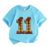 Kids Boys Girls 100% Cotton Crew Neck Short Sleeve T-Shirt, Funny Waffle Number 11 Print Tee for 11th Birthday Party Casual Soft Lightweight Summer To